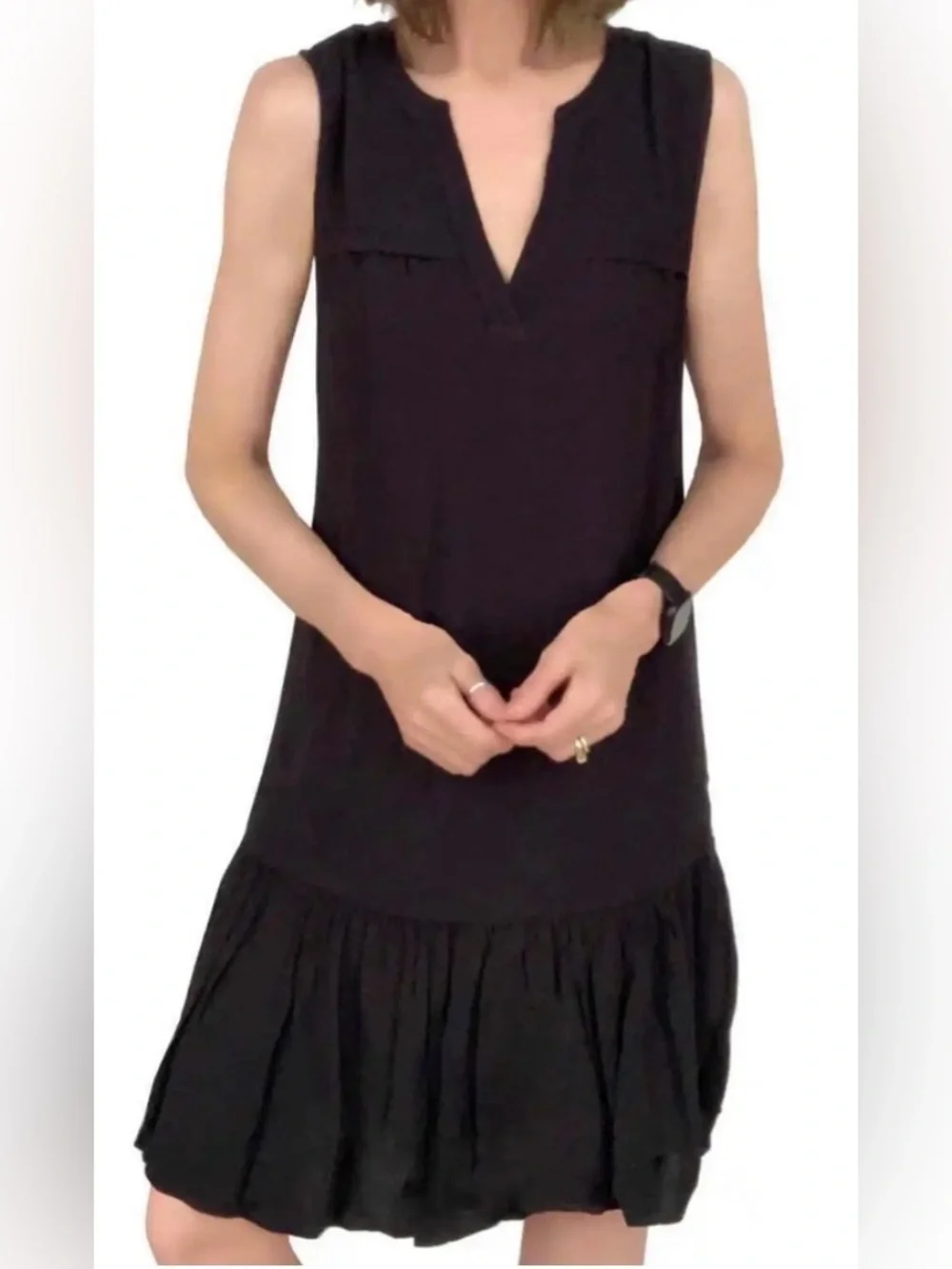 NWOT J Crew Ruffle hem Shift Dress Dark Brown. Size Medium.